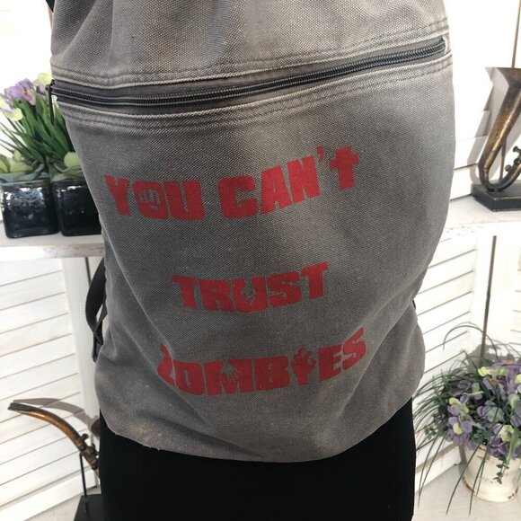 Y2K You Can't Trust Zombies Goth Grunge Gray Canvas Backpack - Picture 3 of 11